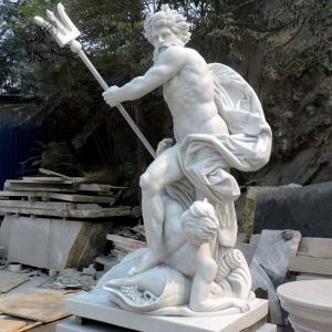  Marble Poseidon Statue Ancient Greek Mythological God Life Size Lord of The Sea with Tride Manufactures