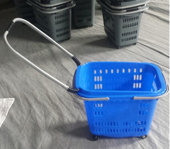  Aluminum Alloy Pull Rod Folding Movable Shopping Basket Plastic Baskets With Handles Manufactures