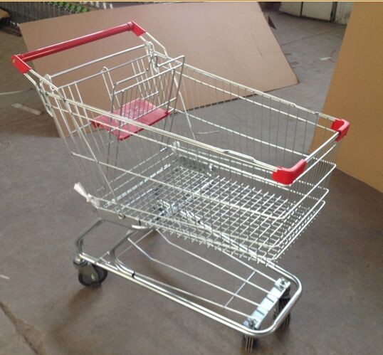  Metal Supermarket Rolling Shopping Carts Chrome Plating 90L With Baby Seat Manufactures