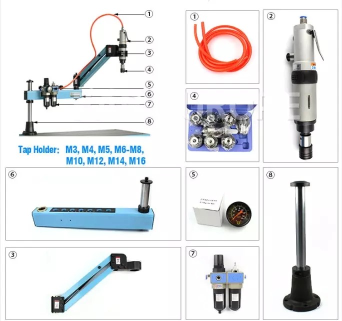  Acrylic M3-M12 Pneumatic Air Tapping Machine Quick Change High Precision Manufactures