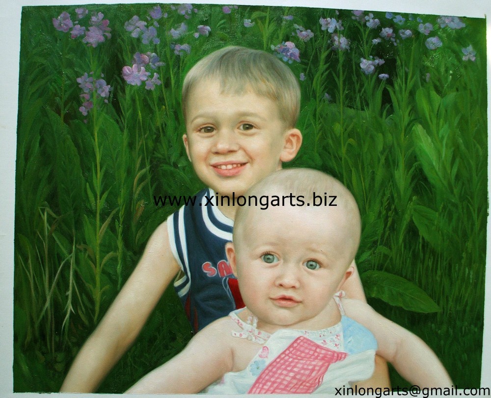 Two Kids Portrait Oil Paintings Manufactures