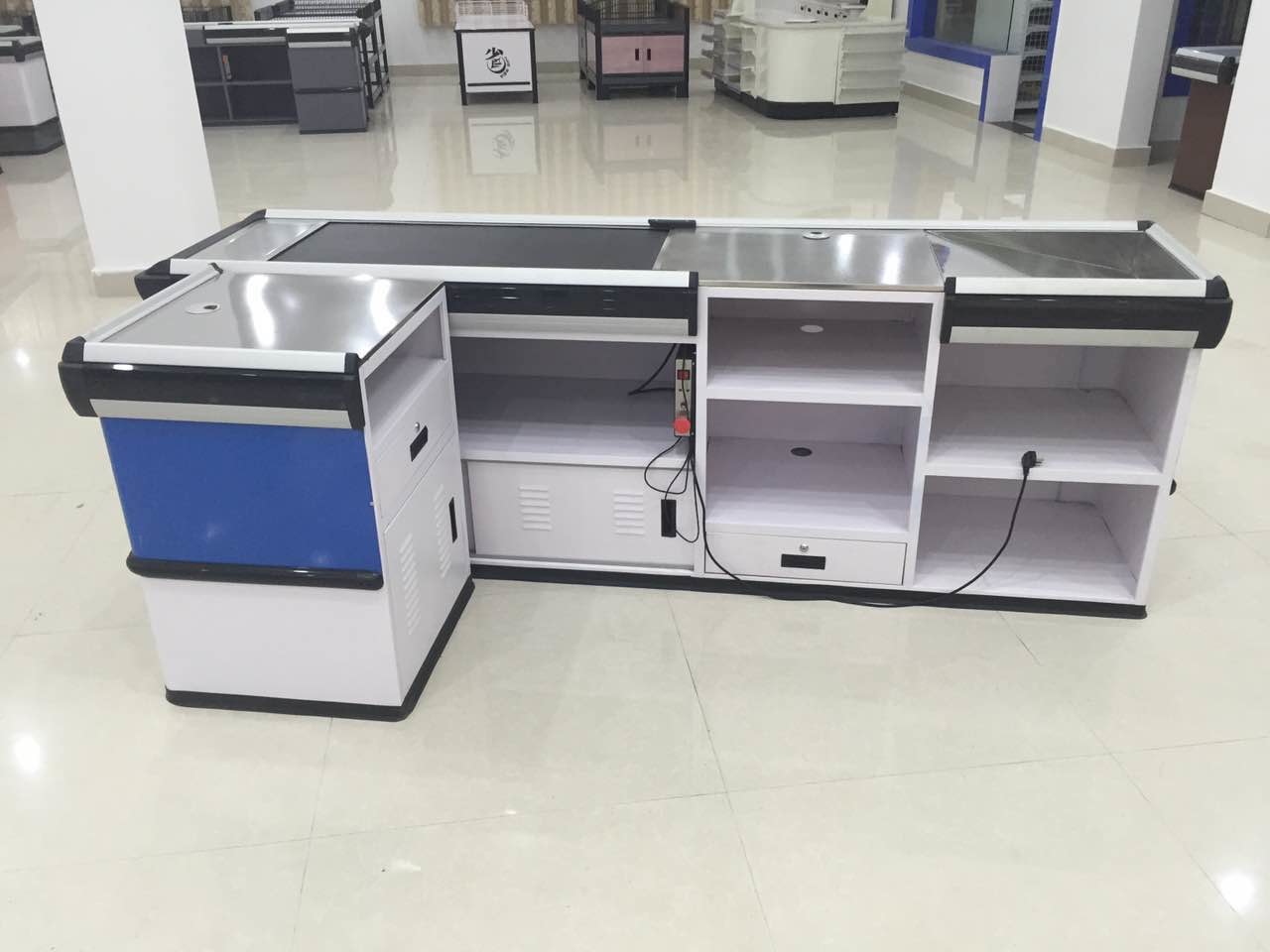  Full Metal Supermarket Conveyor Belt Checkout Counter Cashier Currency Desk Checkout Counter Manufactures