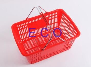  Double Handles Plastic Supermarket Hand Shopping Basket / Portable Handheld Basket Manufactures