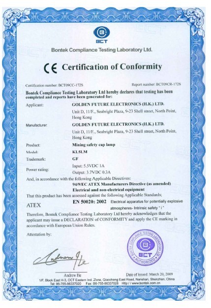 Golden Future Enterprise HK Ltd Certifications