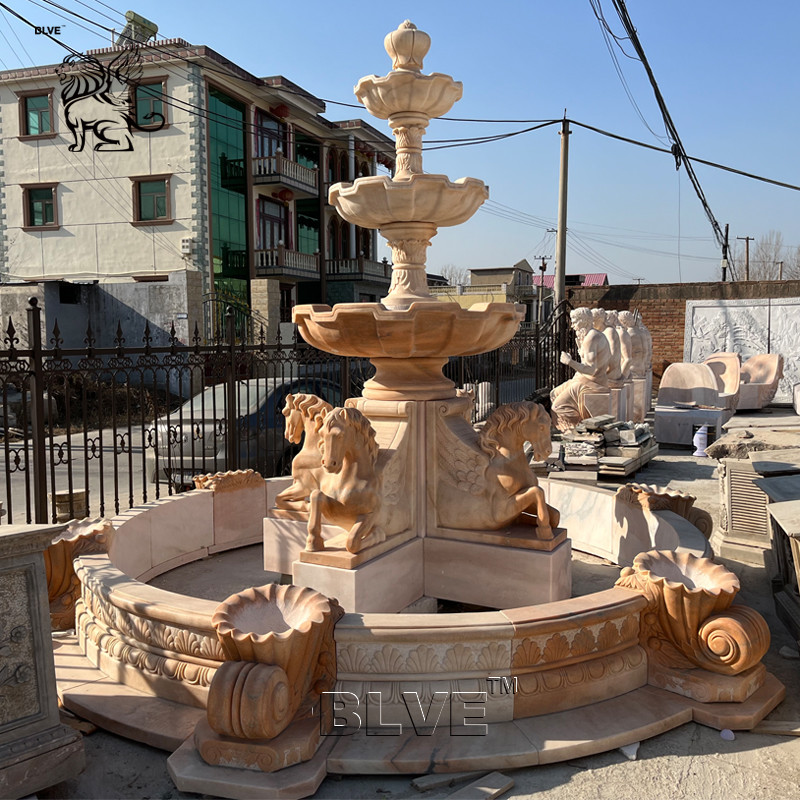  BLVE Natural Stone Garden Horse Fountains Modern Marble Water Fountain Hand Carving Large Outdoor Manufactures
