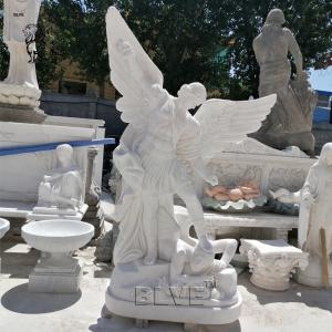  BLVE White Marble Stone Carving Religious Angel Saint Michae Sculpture Life Size St. Michael The Archangel Statue Manufactures