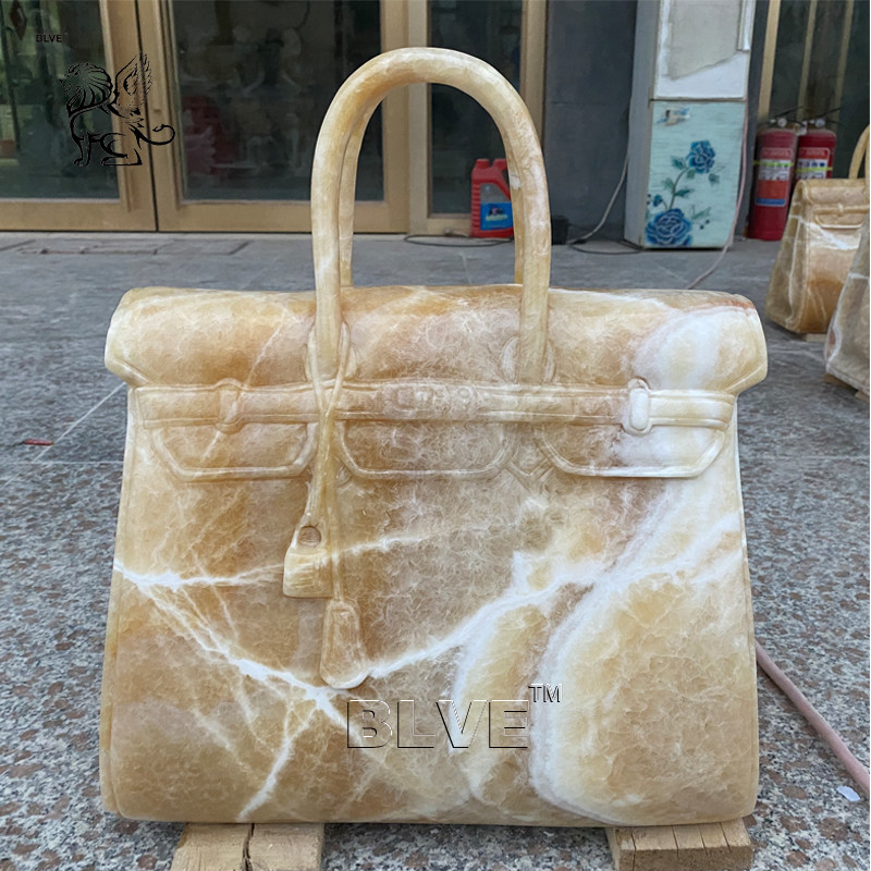  Beige Marble Bag Sculpture Stone Luxury Famous Brand Handbag Life Size Shopping Mall Decoration Manufactures