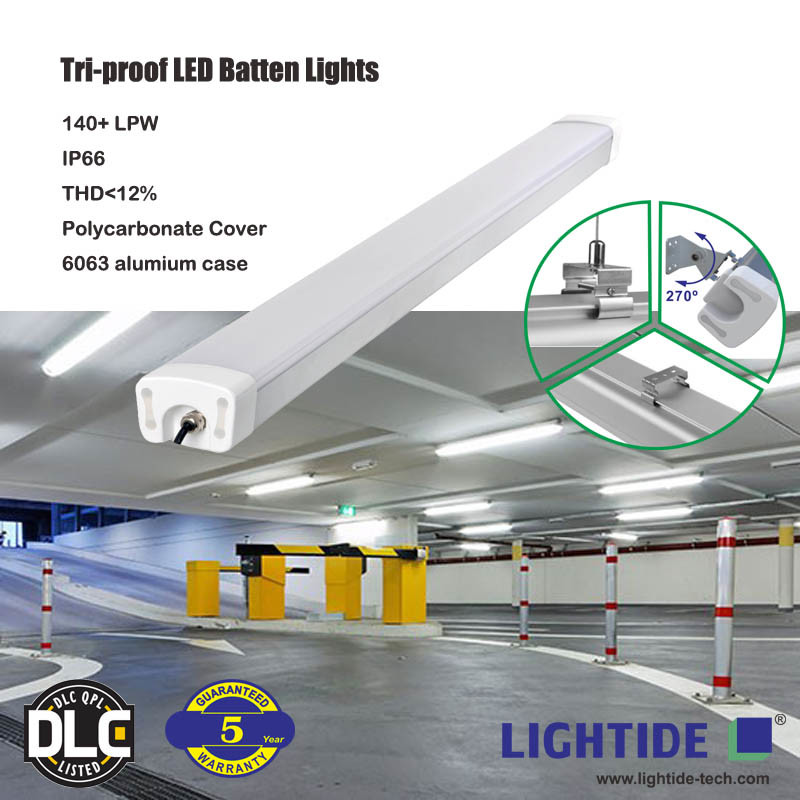  IP66 Tri-proof LED Batten Lights, 100-277vac, 60W, 150 LPW, 120CM, DLC/CE qualified, 5-yrs warranty Manufactures