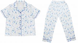  Cute Blue Floral Printed Womens Pyjama Sets / Ladies Nightwear Shorts Set For Autumn Manufactures