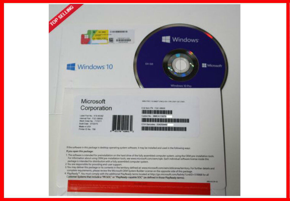  Microsoft Windows 10 Pro Software OEM Pack , Win10 Home Geniune License Manufactures