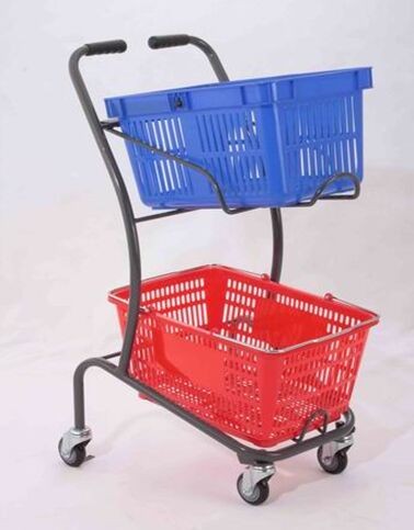  50KGS Shopping Basket Trolley Japanese Style Zinc Plating Metal Double Basket  Hand Push Manufactures