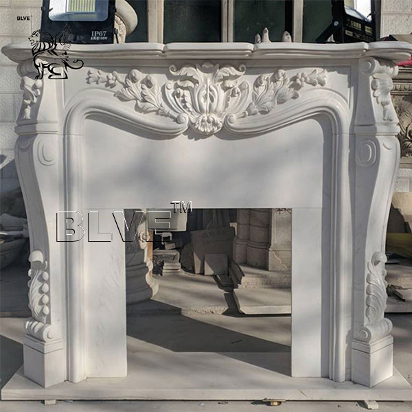  Solid Hand Carved Marble Fireplace Mantel Freestanding Fireproof Stone For Home Manufactures