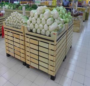  Bottomless Wooden Retail Display Shelves / Fruit Vegetable Wooden Shop Shelving For Store Manufactures