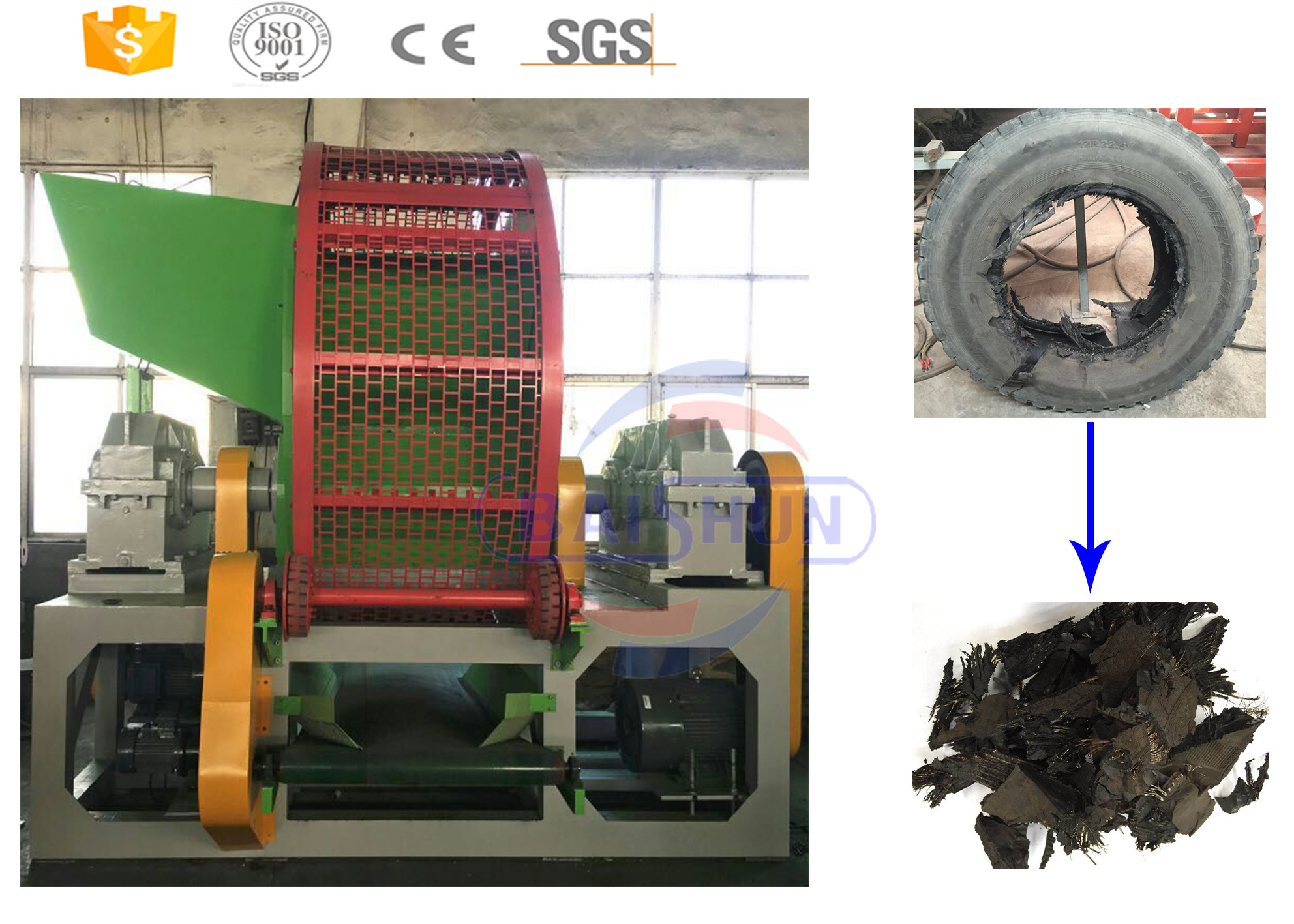  Automatic Scrap Rubber Tires Recycling Machine With Compact Structure Manufactures