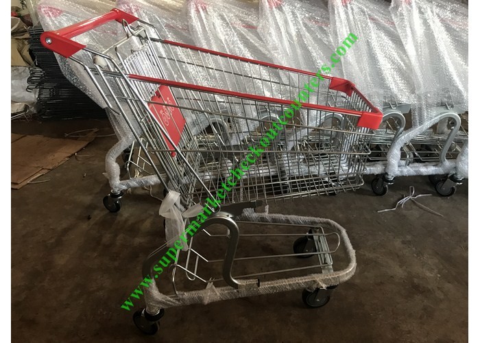  Store / Supermarket Shopping Cart / Cargo Trolley With PU Wheels Manufactures