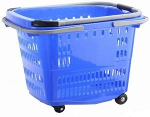  Big Shopping Basket With Wheels / Plastic Rolling Cart With Handle Aluminum Alloy Manufactures