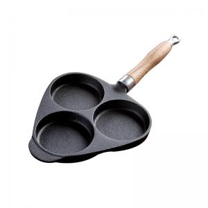Household three-hole cast iron omelette pot egg hamburger cake mold non-stick pan