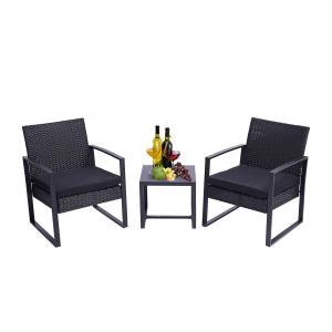  Three Pieces Wicker Rattan Set With Coffee Table Chairs Thick Cushions Manufactures