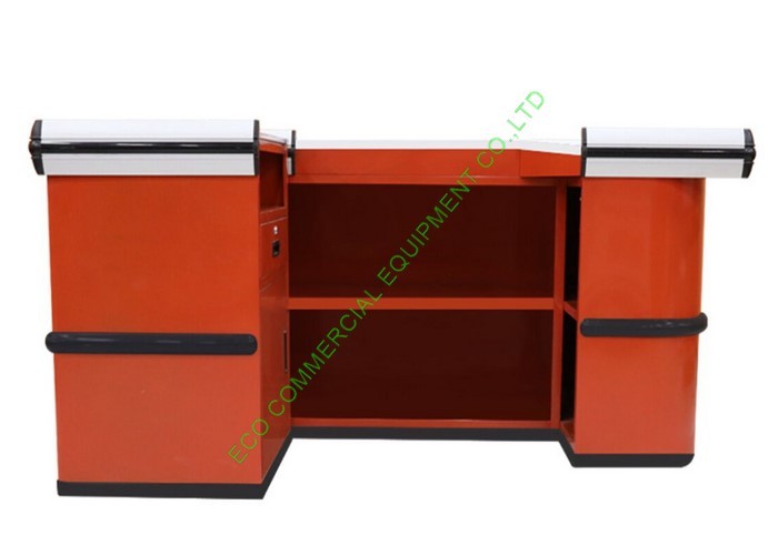  Orange Supermarket Checkout Counter Stand / 1.0mm Cold Rolled Steel Counter Table Manufactures