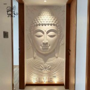  BLVE White Marble Buddha Statue Stone Relief Sculpture 3D Wall Home Decor Indoor Porch Large Hand Carving Manufactures