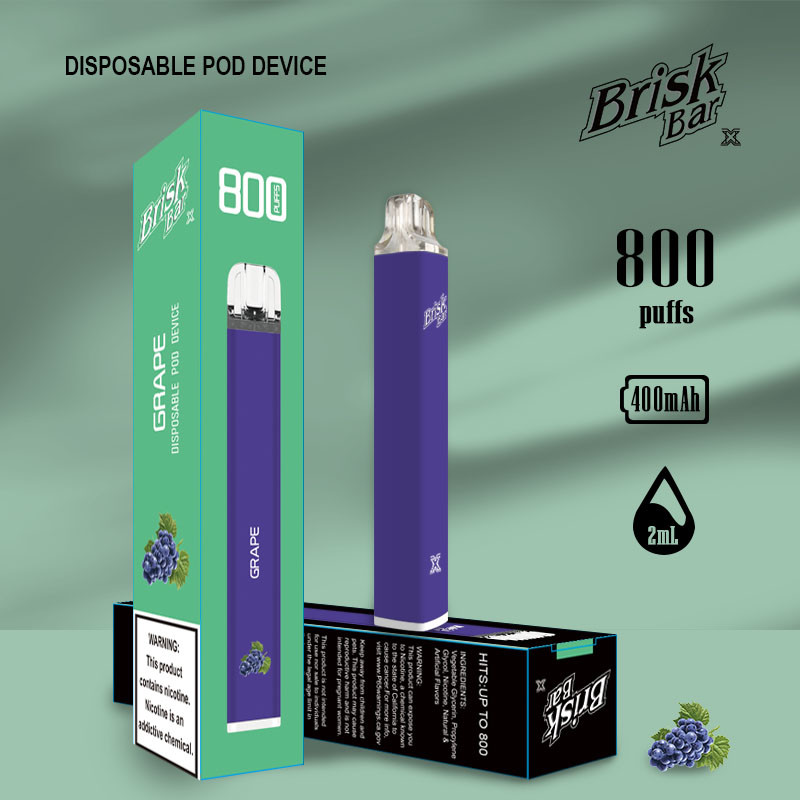  2ml Brisk Bar Disposable 400mAh Mini E Cigarette 800 Puffs With Grape Flavor Manufactures