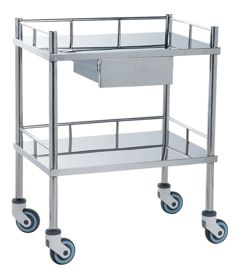  Movable Medical Clinical Trolley Stainless Steel With Two Shelves And One Drawer Manufactures