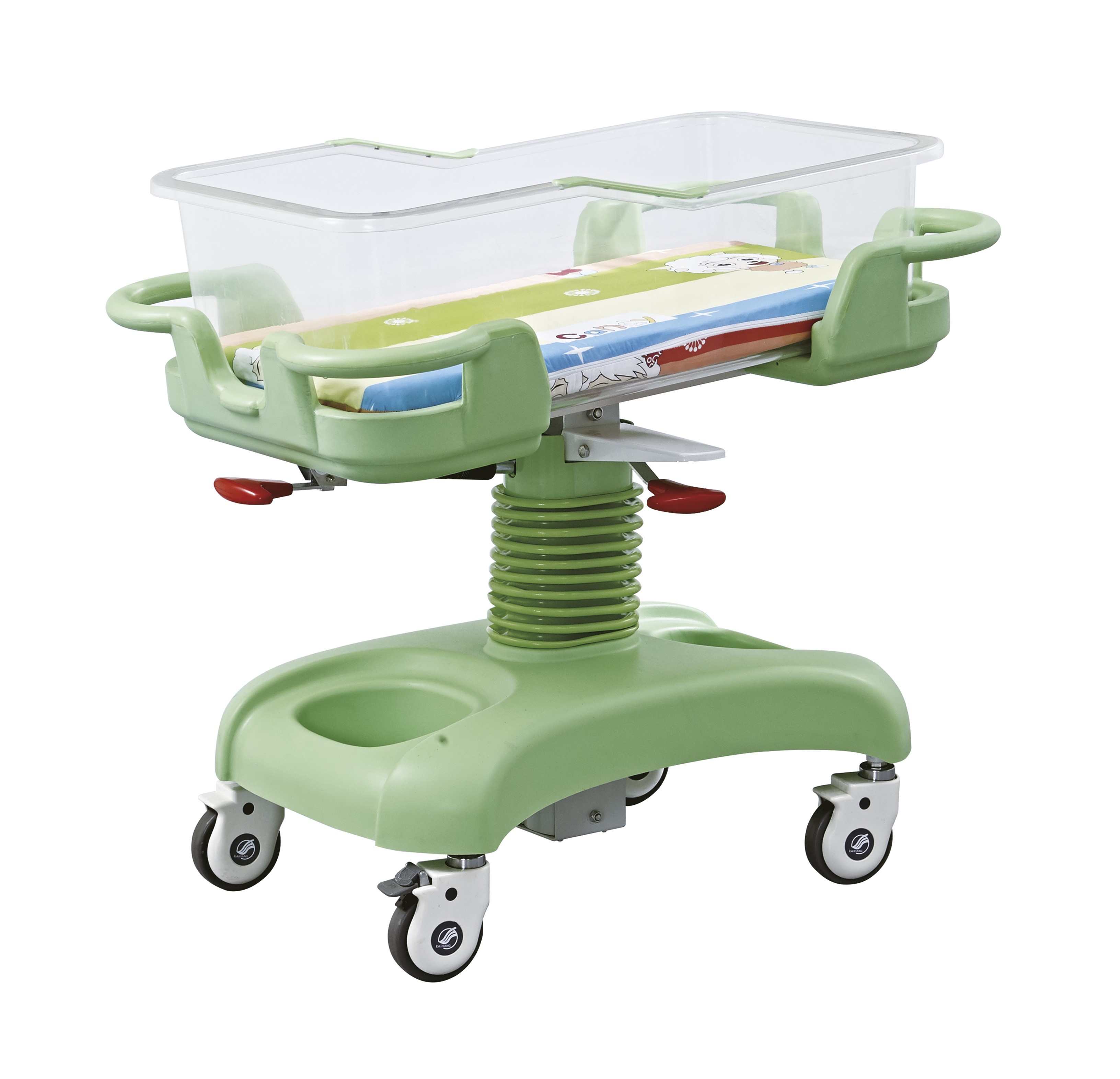  Diagonal Brake Hospital Baby Trolley With Transparent Plastic Basin Manufactures
