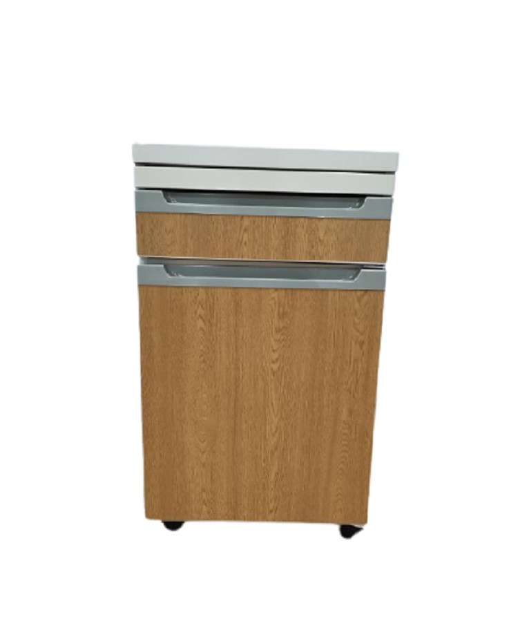  Aluminum Plate Structure Hospital Bedside Cabinet Table Wooden Color With Castors Manufactures