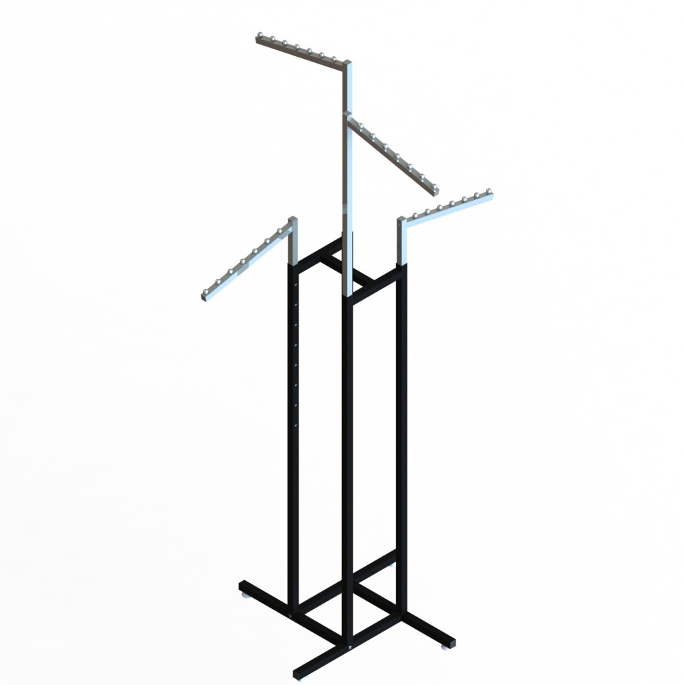  Chrome 4 Way Black Metal Clothing Display Rack With Sloped Tube Manufactures