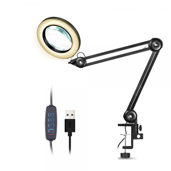 Quality USB power supply Magnifying lamp  swivel arm magnifier desk lamp with clamp task magnifier led illuminated for sale