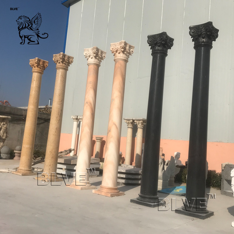  BLVE Black Natural Marble Column Capital Stone Roman Pillar Hand Carving House Building Wedding Decoration Manufactures