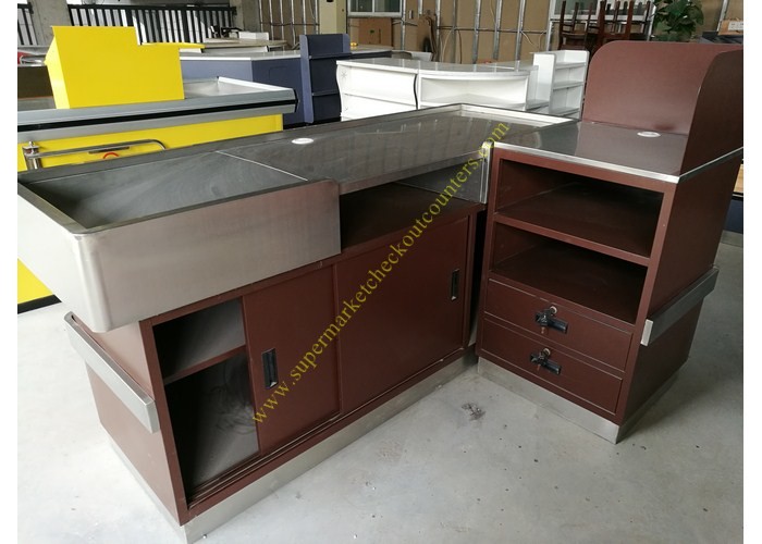  Stainless Steel Supermarket Checkout Counter / Store Non Electric Cashier Desk Manufactures