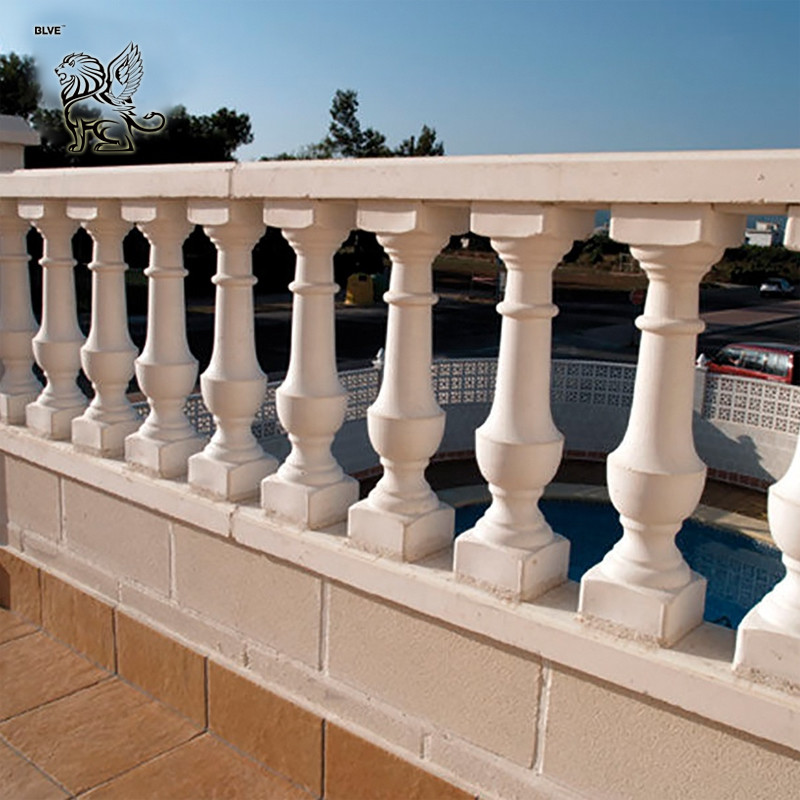  BLVE Stone Balcony Railing White Marble Balusters Handrail Hotel Stairs Hand Rails Home Decor Wholesale Manufactures