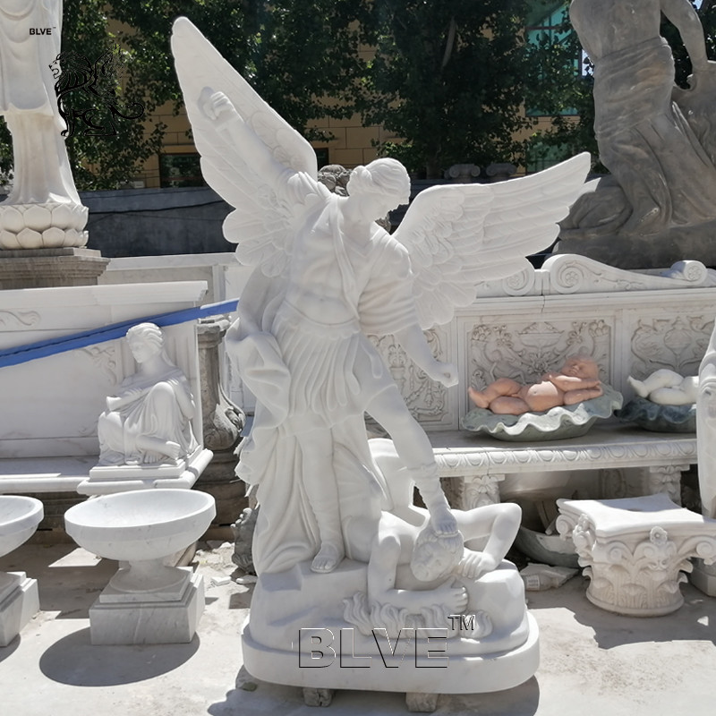 Buy cheap BLVE White Marble Stone Carving Religious Angel Saint Michae Sculpture Life Size from wholesalers
