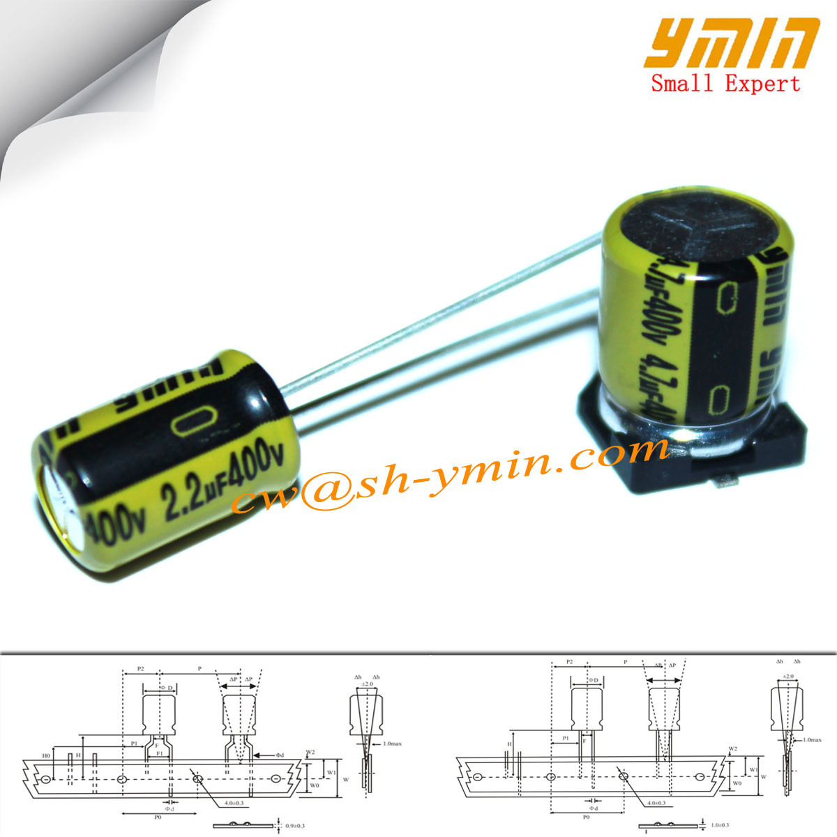  2.2uF 400V 6.3x9mm Capacitor LKM Series 105°C 7,000 ~ 10,000 Hours Radial Aluminum Electrolytic Capacitor RoHS Compliant Manufactures
