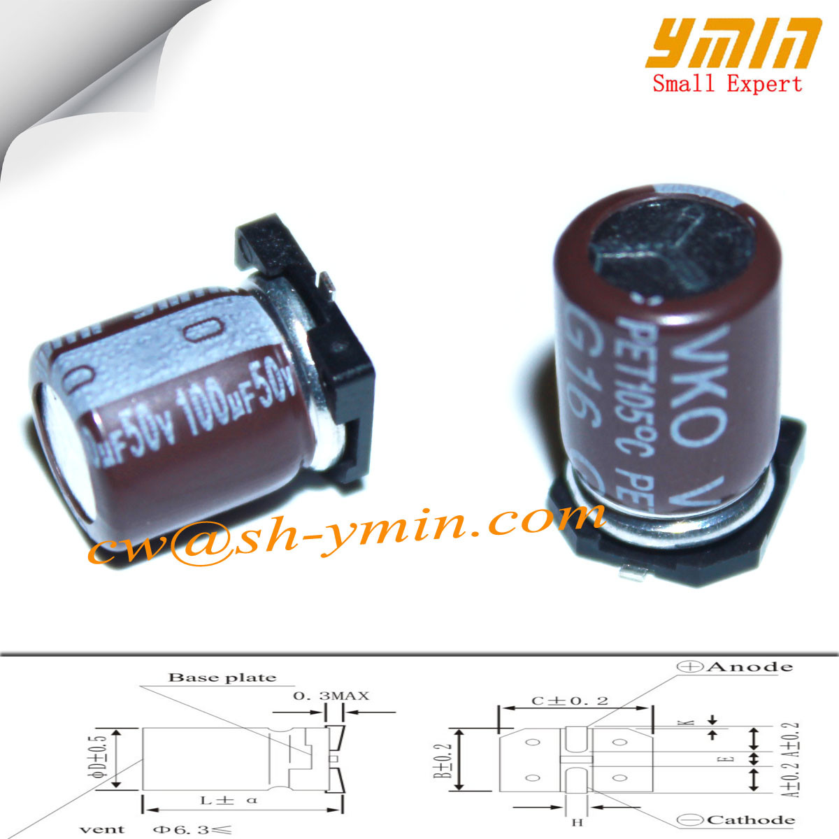 Buy cheap 50V 100uF 8x10mm SMD Capacitors VKO Series 105°C 6,000 ~ 8,000 Hours SMD from wholesalers