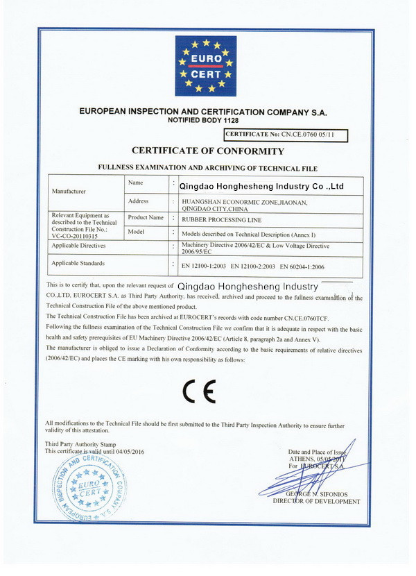 Qingdao Honghesheng Industry Co., Ltd. Certifications