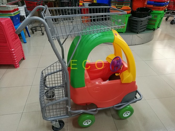  Hand Push Plastic Kids Shopping Carts With Castors , Movable Store Wire Mesh Basket Trolley Manufactures