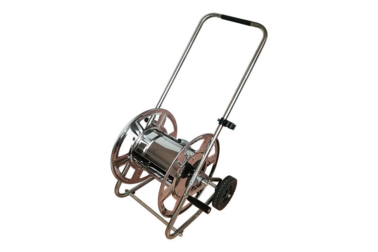  Stainless Steel Metal Hose Reel Cart , Garden Hose Reel Trolley Cart With 8" Solid Wheel and Breaker Manufactures
