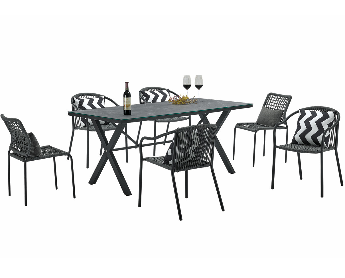  Terrace W1400mm D800mm Table Rattan Garden Dining Set Hand Make Weaving Manufactures
