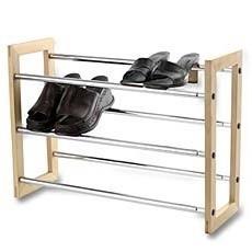  Wooden Frame Shoes Home Display Rack With 3 Layers Expand Iron Chrome Tube Manufactures