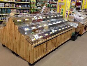  Multifuntion Food wooden retail display For Supermarket / Store 3 layers Manufactures