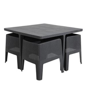  Plywood W160cm D90cm Table Grey Rattan Dining Set , 5 Piece Cube Patio Set Manufactures
