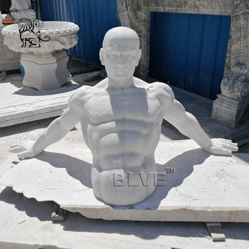  BLVE White Marble Naked Man Statue Bust Stone Sculpture Life Size Abstract Garden Hand Carving Modern Art Home Decoratio Manufactures