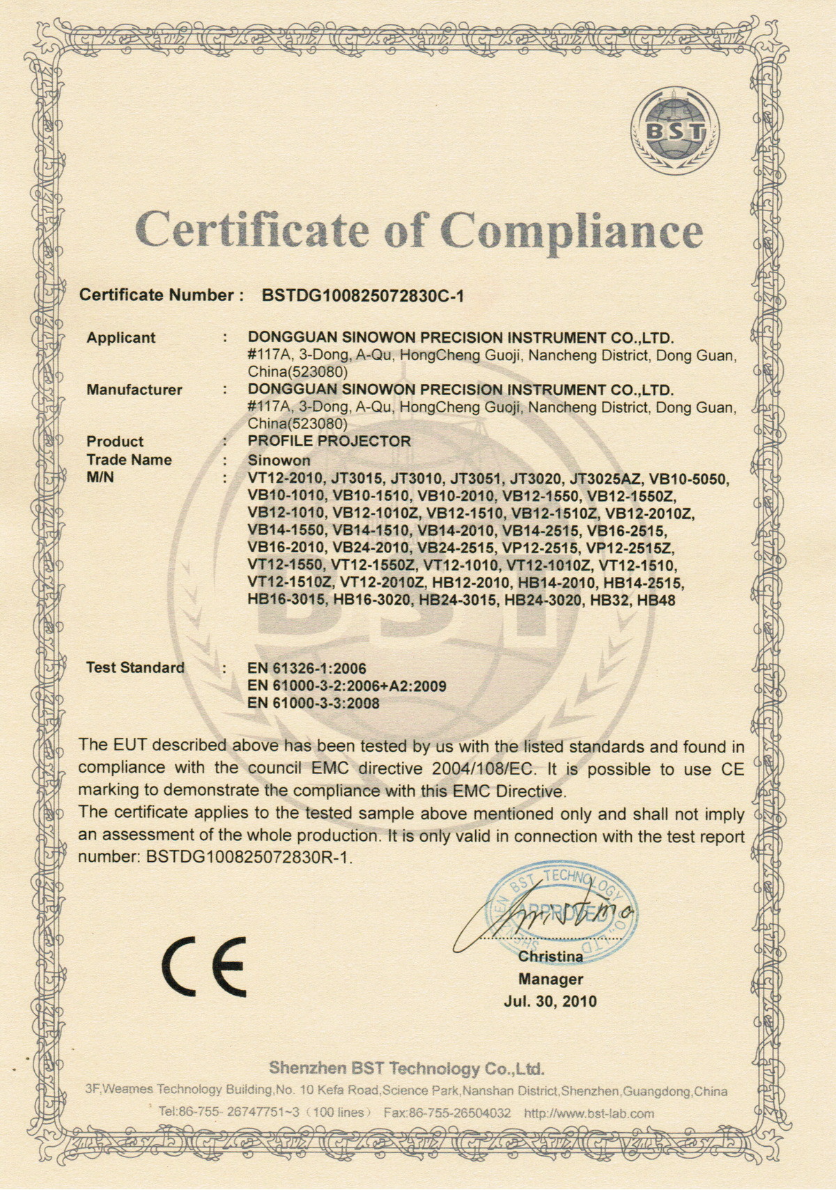 Guangdong Hoyamo Precision Instrument Limited Certifications