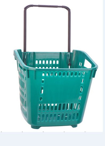  Large Capacity Shopping Basket With Wheels Plastic Rolling Cart With Handle Manufactures