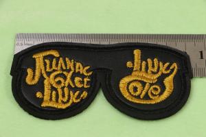  Black Faux Leather Glasses Shape Embroidery Patch With Gold Metallic Threads Manufactures