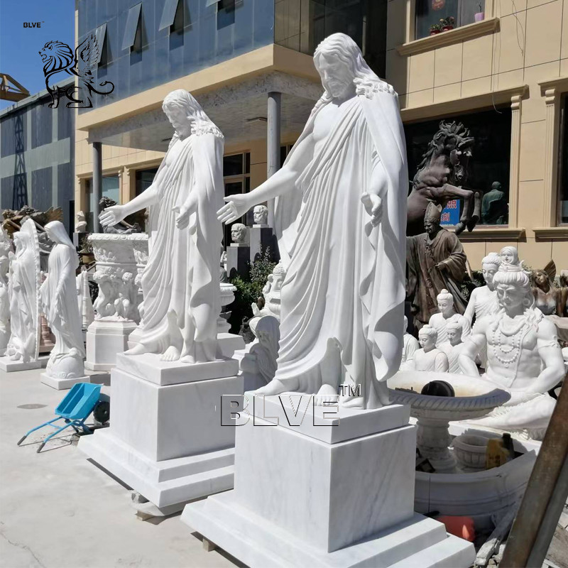  BLVE White Stone Carving Religious Jesus Statue Life Size Christ The Redeemer Marble Statue Large Outdoor Sculptures Manufactures
