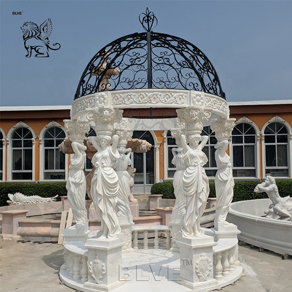  White Garden Marble Gazebos Stone Lady Relief Columns With Iron Dorm Manufactures