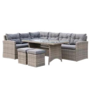  Brown 1890mm Breadth Plastic Rattan Sofa Set With 80mm Grey Cushion Manufactures